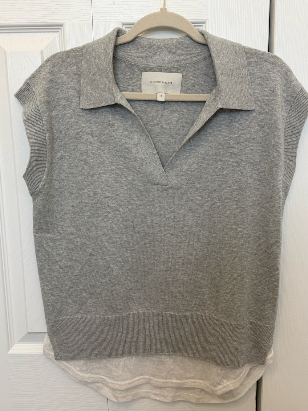 Brochu Walker Jaia Polo Looker Top Small Gray Linen Cotton Layered